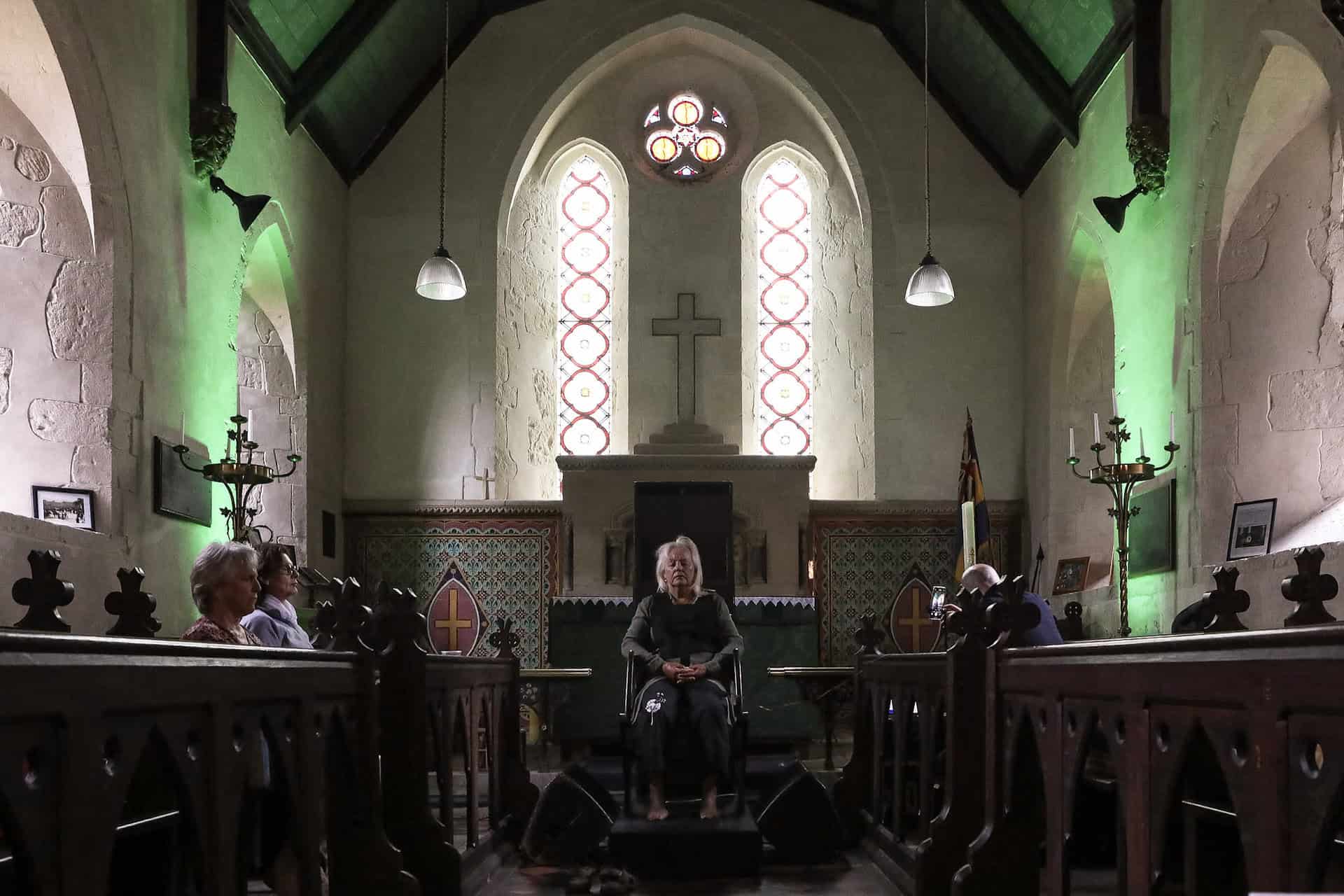 Visitors at 'Translating Frequencies639', All Saints’ Church, Calbourne, 2025. Photo Credit Pete Johnstone