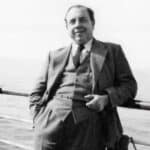 Photo of J B Priestly on a ferry called Saga