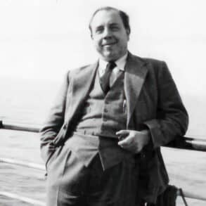 Photo of J B Priestly on a ferry called Saga