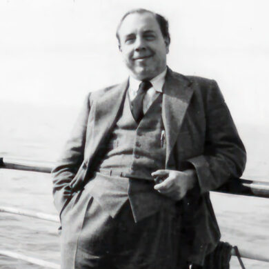 Photo of J B Priestly on a ferry called Saga