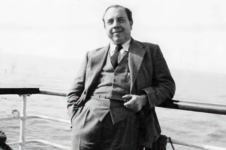 Photo of J B Priestly on a ferry called Saga