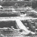 Black and white photo of Newport Roman villa excavation