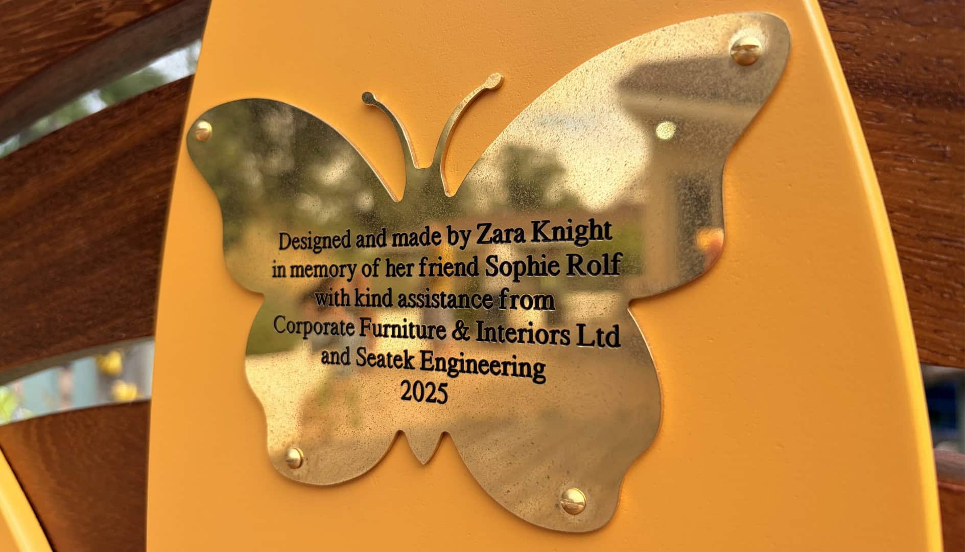 Plaque on Zara's bench