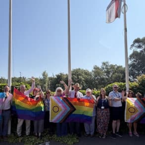 Councillors, Richard Quigley and IWC staff with the Pride Flag