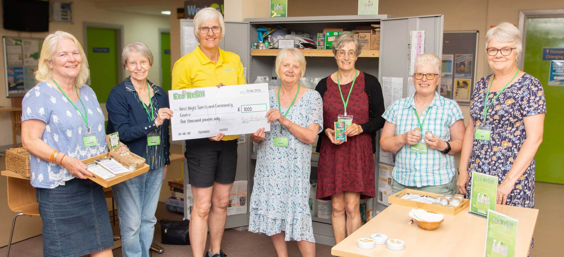 Eco Refill cheque being presented to West Wight Sports and Community Centre