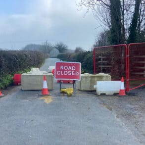 Road closed signs at Firestone Copse