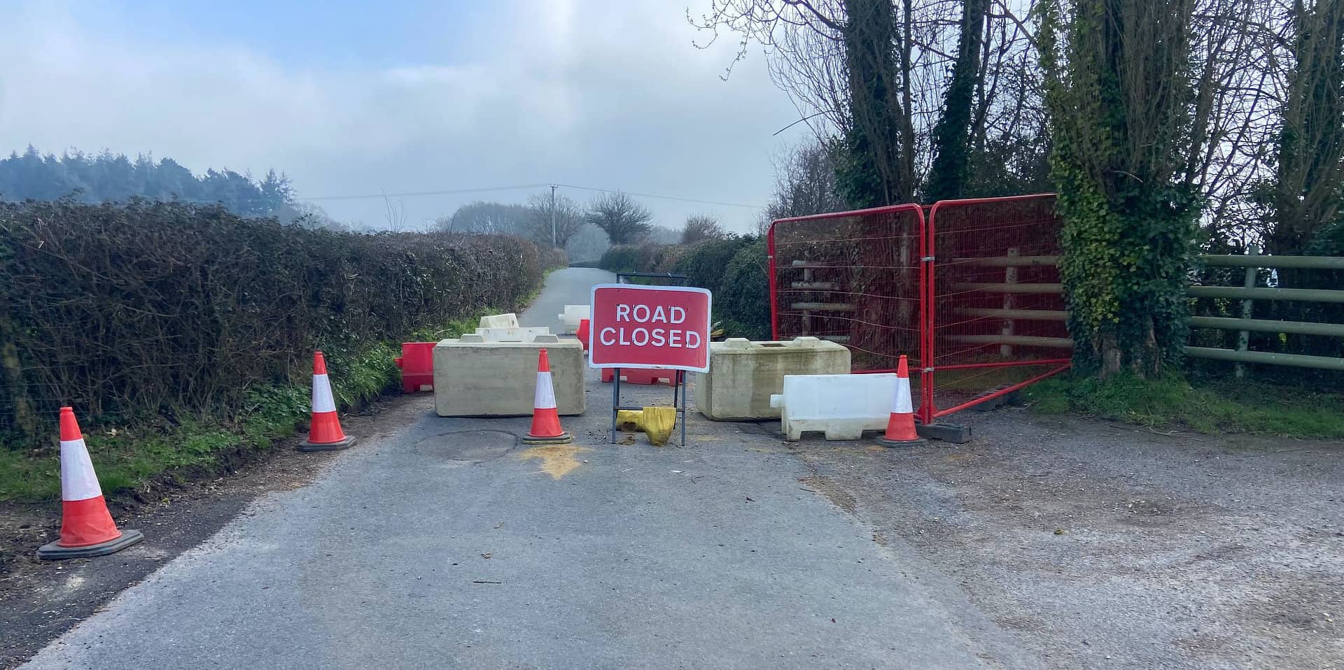 Road closed signs at Firestone Copse