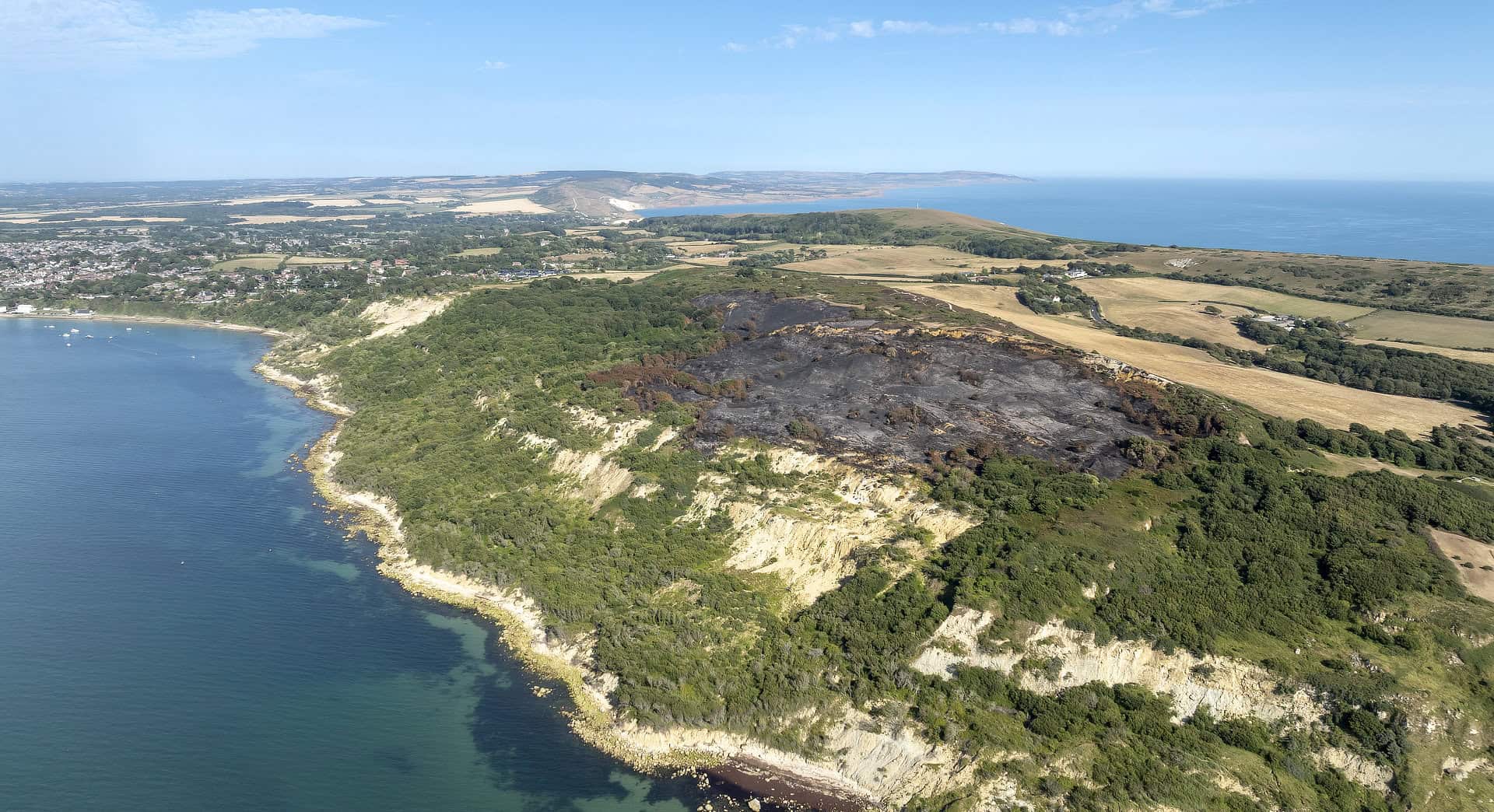 Aftermath and damage from a fire at Headon Warren on the Isle of Wight