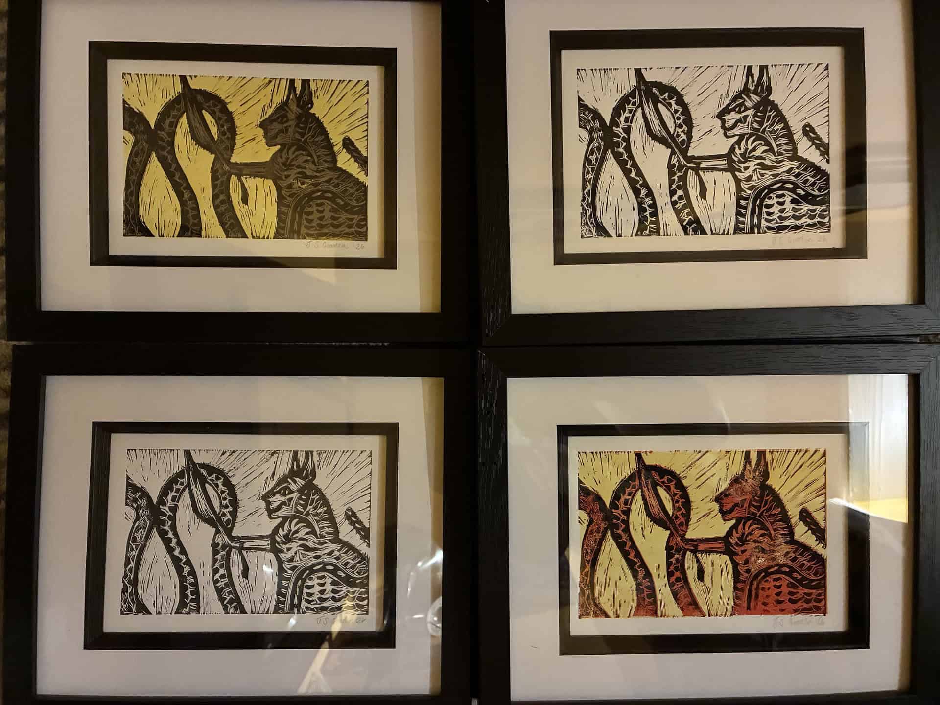 Linocut prints of cats