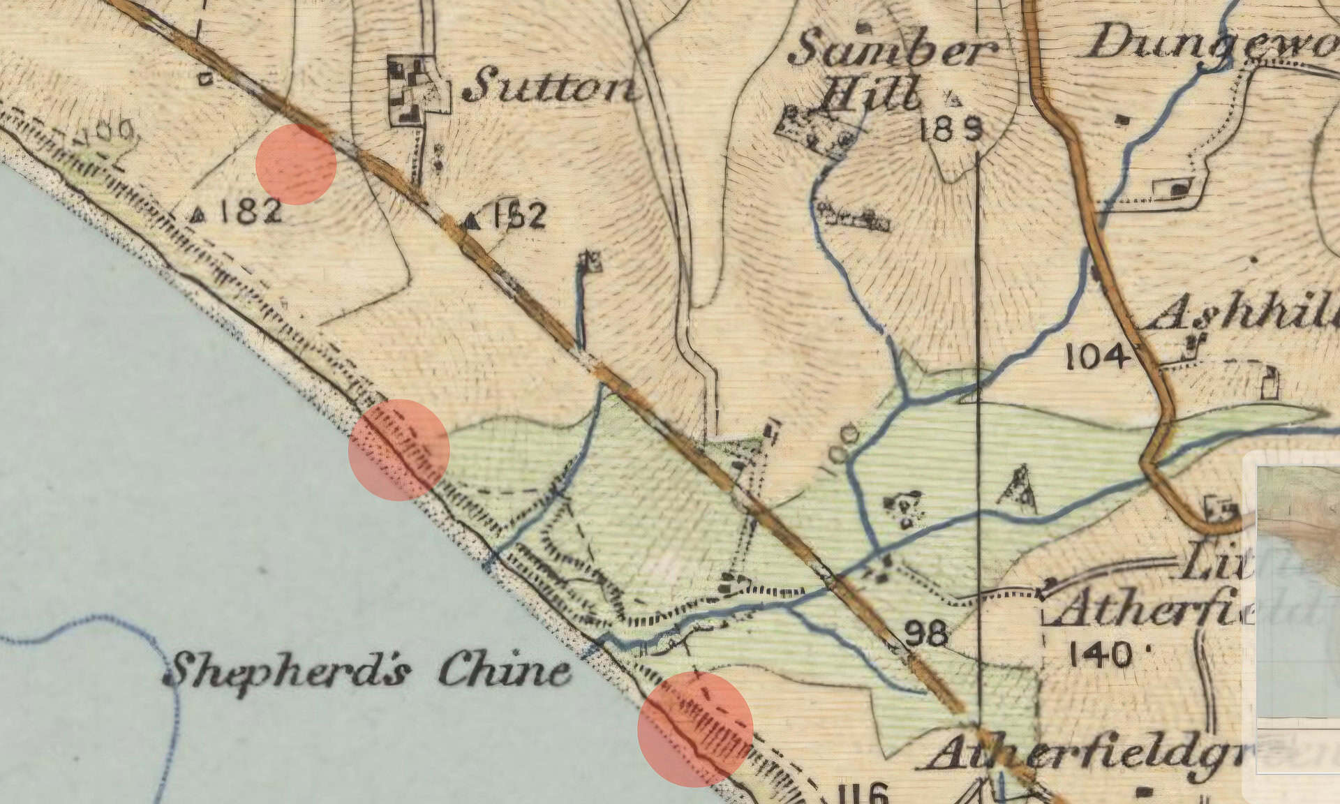 Old map showing the three tramway points