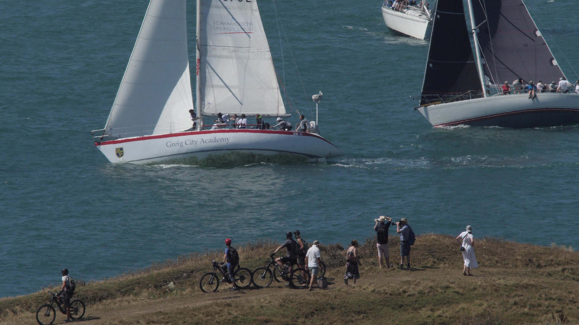 Boats passing Blackgang during Round the Island Race 2026