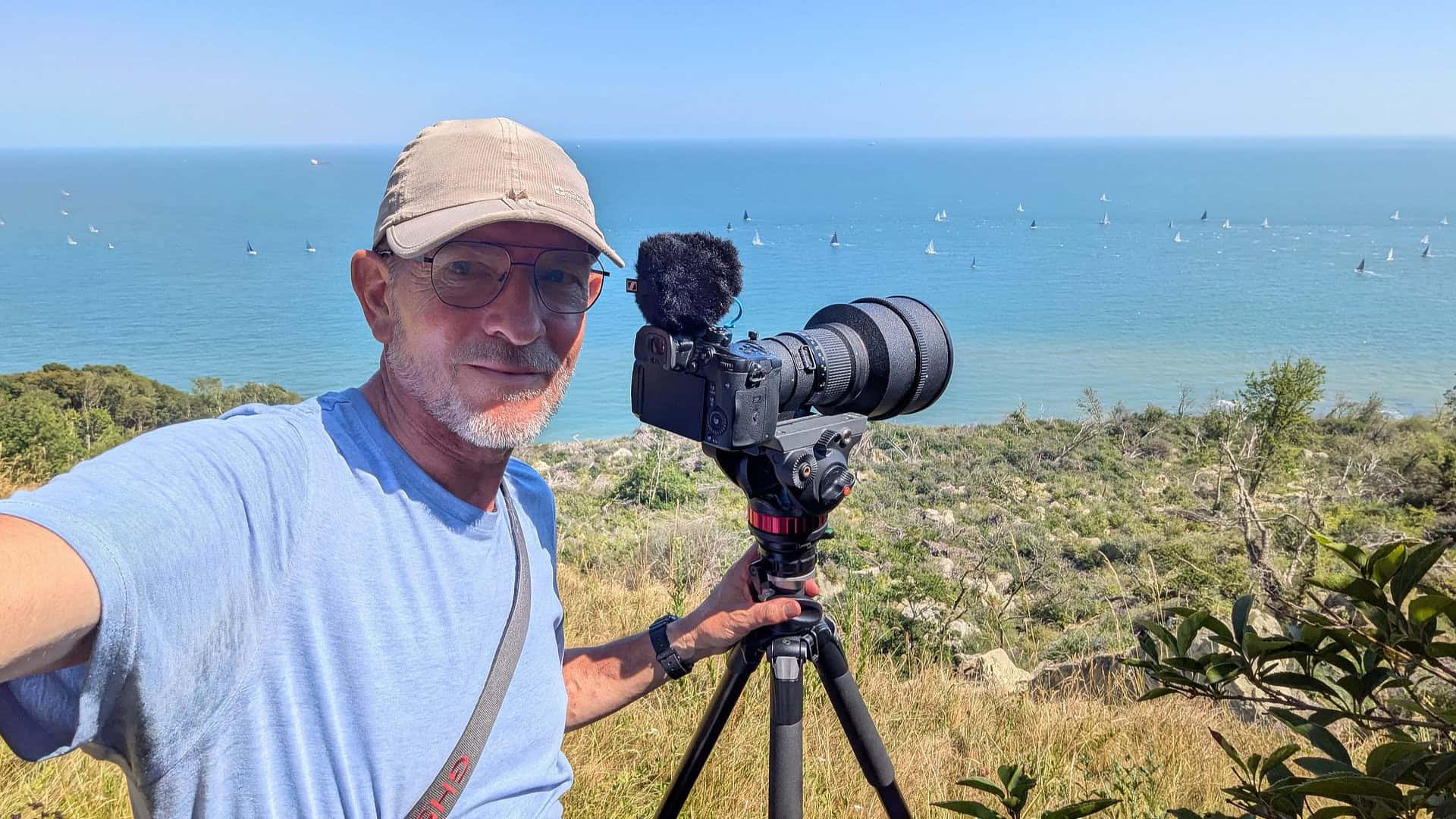 Paul Knights with his camera near the landslip