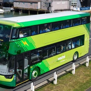 Southern Vectis bus crossing Wootton Creek bridge