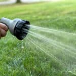 lawn and hosepipe with water coming out