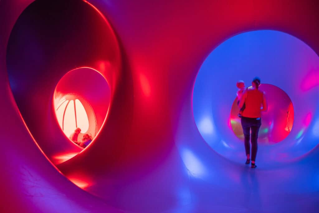 Red and purple illuminated domes