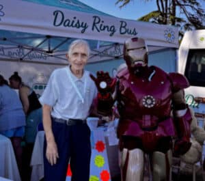 Daisy Ring Bus anniversary event - Rex with robot at Northwood House