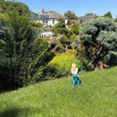 Erica the streaker in a Godshill Model Village field