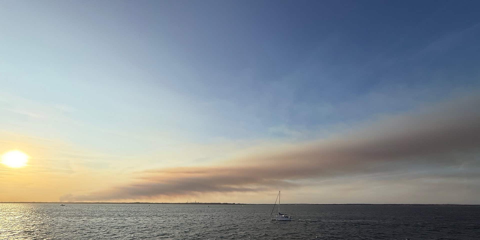 Large plume of smoke from a boat in the Solent