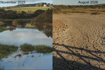 Before and after of Brading Marshes, first half of image showing with water and second without