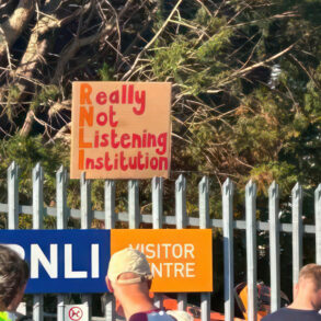 RNLI workers in East Cowes taking strike action