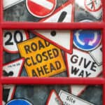 Illustrations of road closed and diversion signs in the phone box gallery