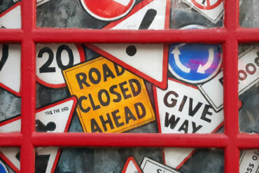 Illustrations of road closed and diversion signs in the phone box gallery