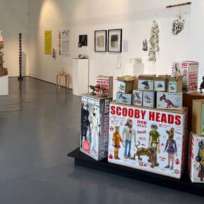 Display of items connected to exhibitions and events at Quay Arts over the decades