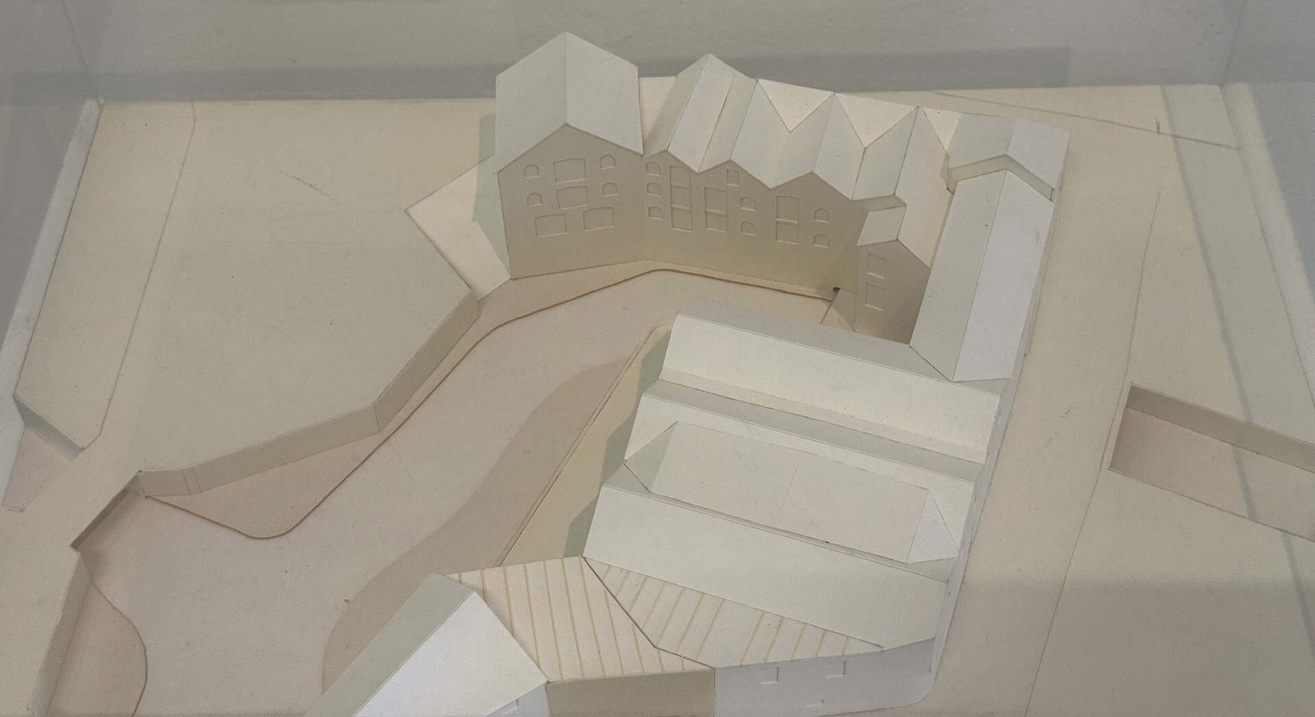 White cardboard sculpture of Quay Arts Centre and nearby buildings