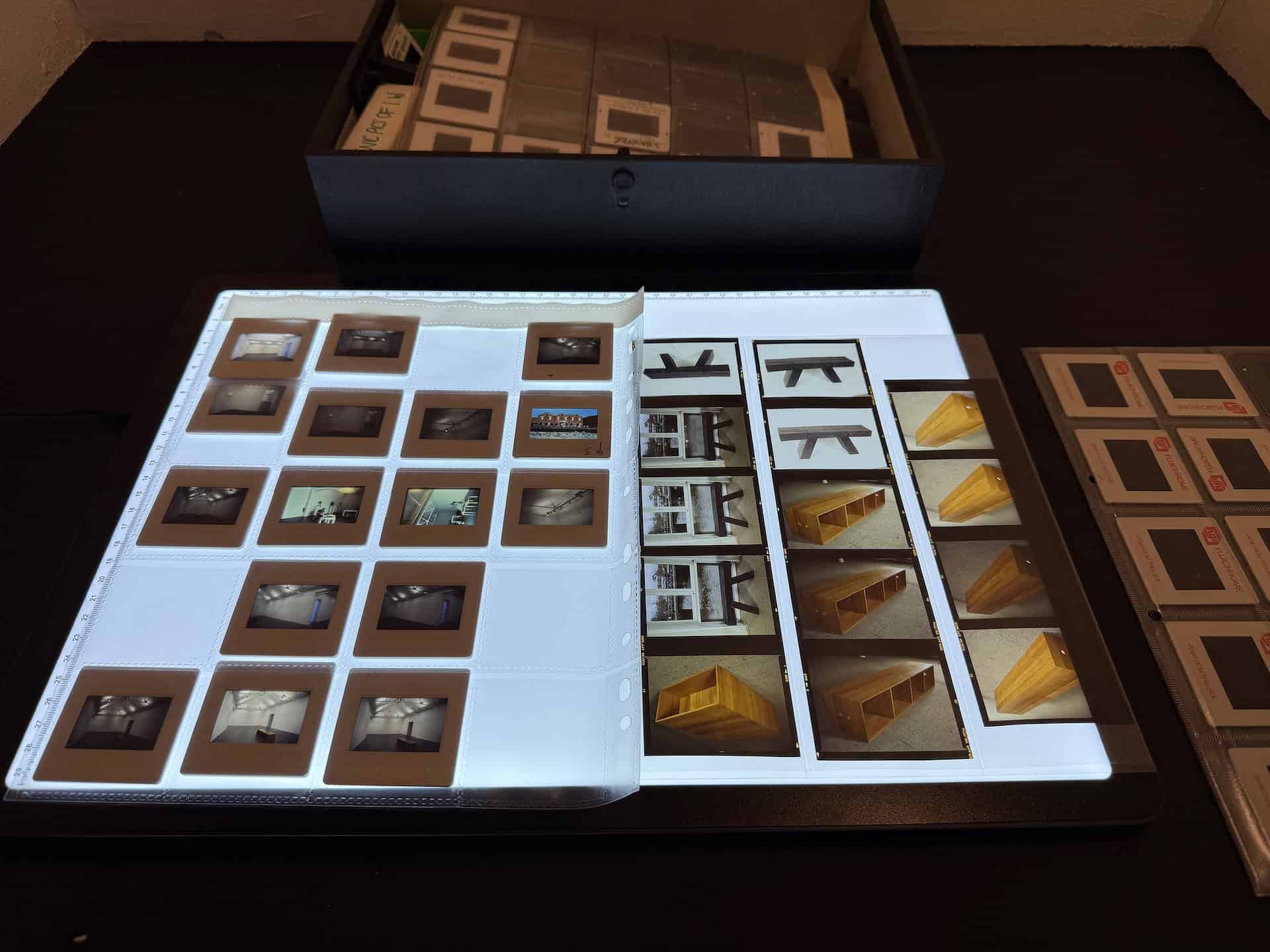Slides of different gallery equipment used over the years
