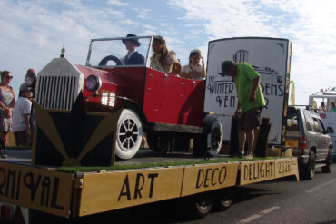 Ventnor Carnival Float with illustration of the Winter Gardens and 1930s car