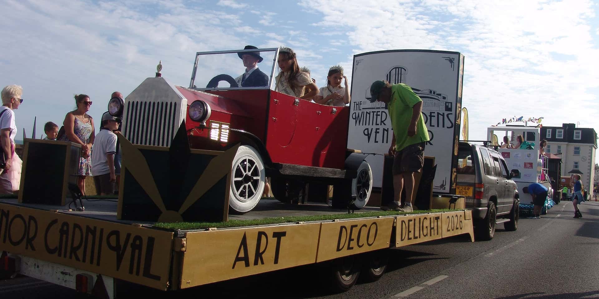 Ventnor Carnival Float with illustration of the Winter Gardens and 1930s car
