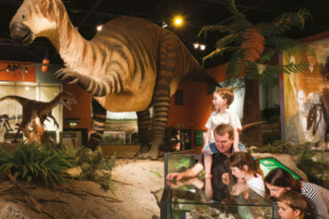 A family inside Dinosaur Isle