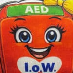 iw defibrillators logo on a cushion