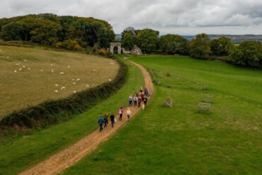 Aerial view of people taking part in the walking festival autumn