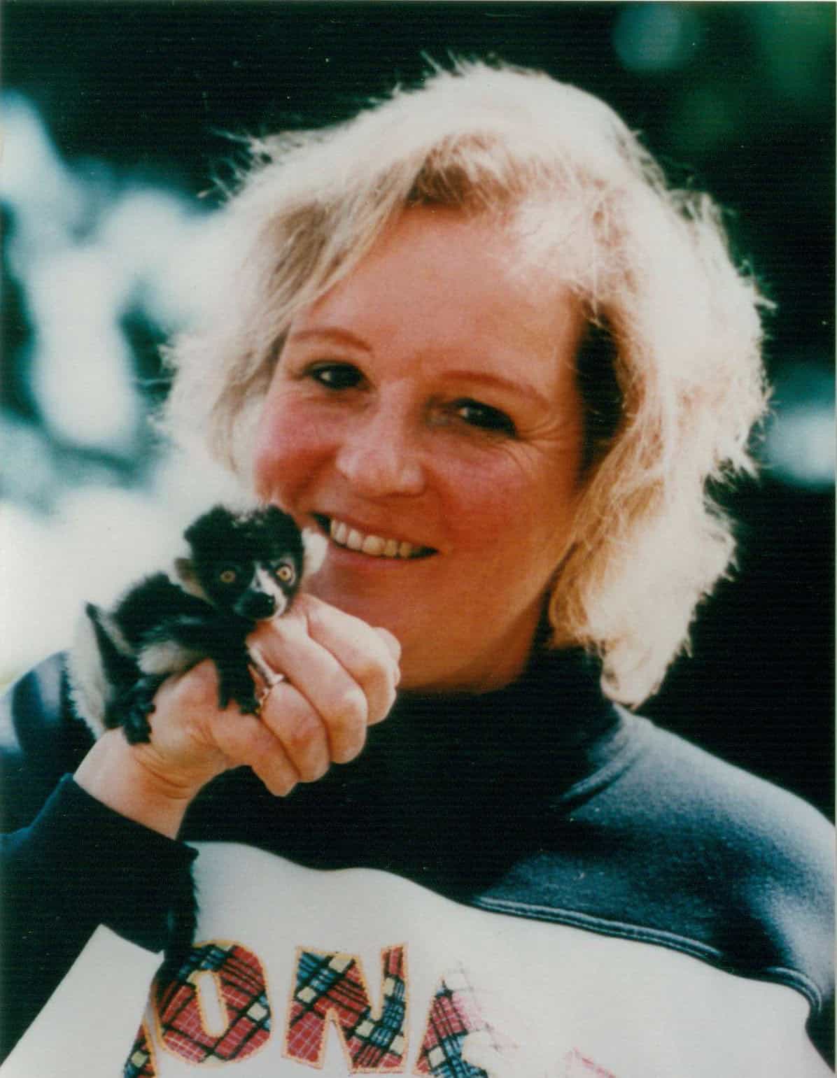 Judith Corney with a baby monkey
