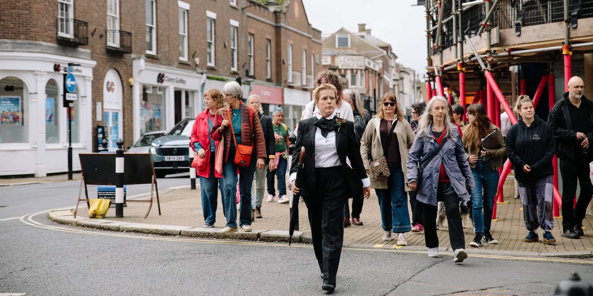 Charlotte leading the walking tour through Newport