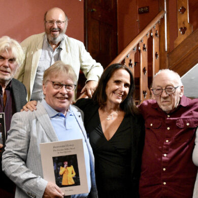 Dr Brian Hinton. Left to right: Sylvia Arthur, Guy Portelli, Davy Arthur, Jo Macaulay, Dick Taylor, Jo Larcombe, Victoria Hansen