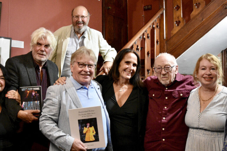 Dr Brian Hinton. Left to right: Sylvia Arthur, Guy Portelli, Davy Arthur, Jo Macaulay, Dick Taylor, Jo Larcombe, Victoria Hansen