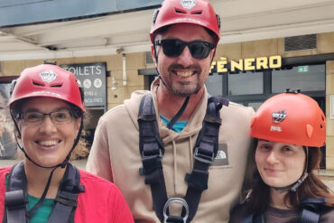Vix Lowthion & Gordy getting ready for the abseil