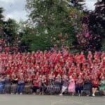 oakfield primary school pupils and teachers celebrating