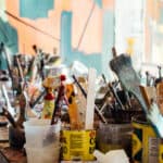 paint brushes in an artists studio