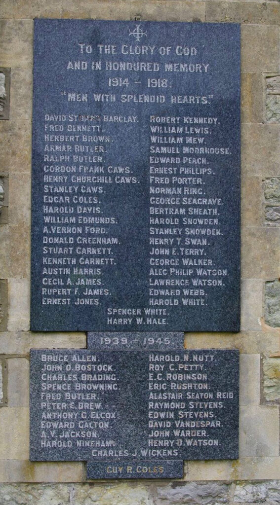 A photo of Peter's name on the Seaview War Memorial at St Peter's Church in Seaview, Isle of Wight