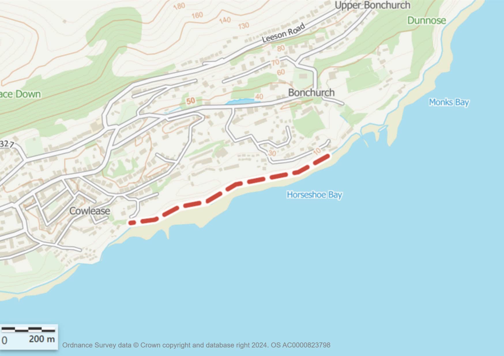 Map of the closure of bonchurch promenade