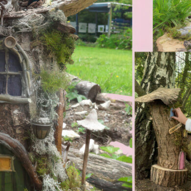 Child looking at the fairy house