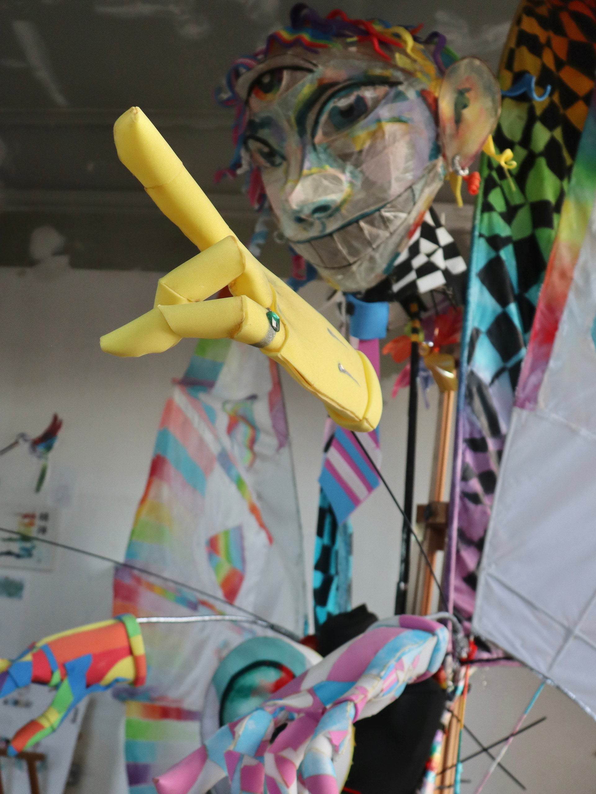 Puppet and flags in an artist's studio