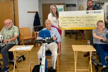 Charlotte Hornblow, Community Fundraising Lead (Group) at Mountbatten Isle of Wight (left) and John Heather, Senior Agent at NFU Mutual New Forest, Isle of Wight and Bournemouth (right)