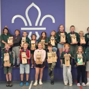 Scouts with their bird boxes