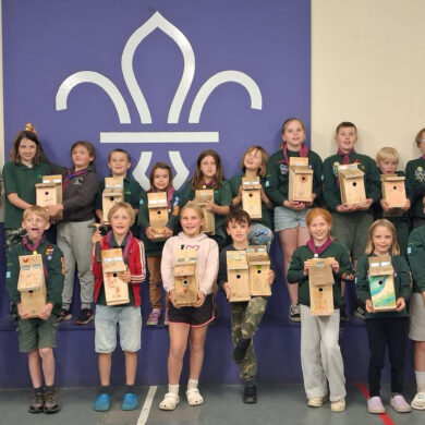 Scouts with their bird boxes