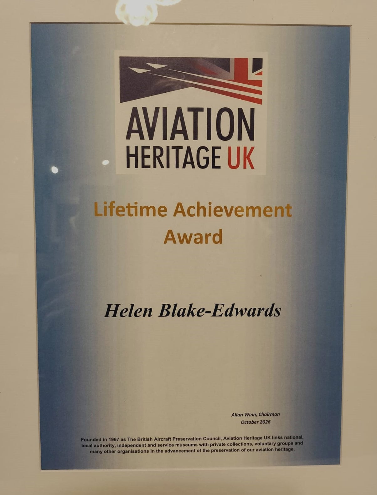 Lifetime Award Certificate