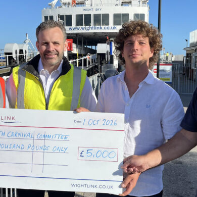 Giant cheque being presented by wightlink to the council